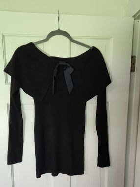 NWT White House Black Market Black Long Sleeve Sweater Mini Dress with Bow